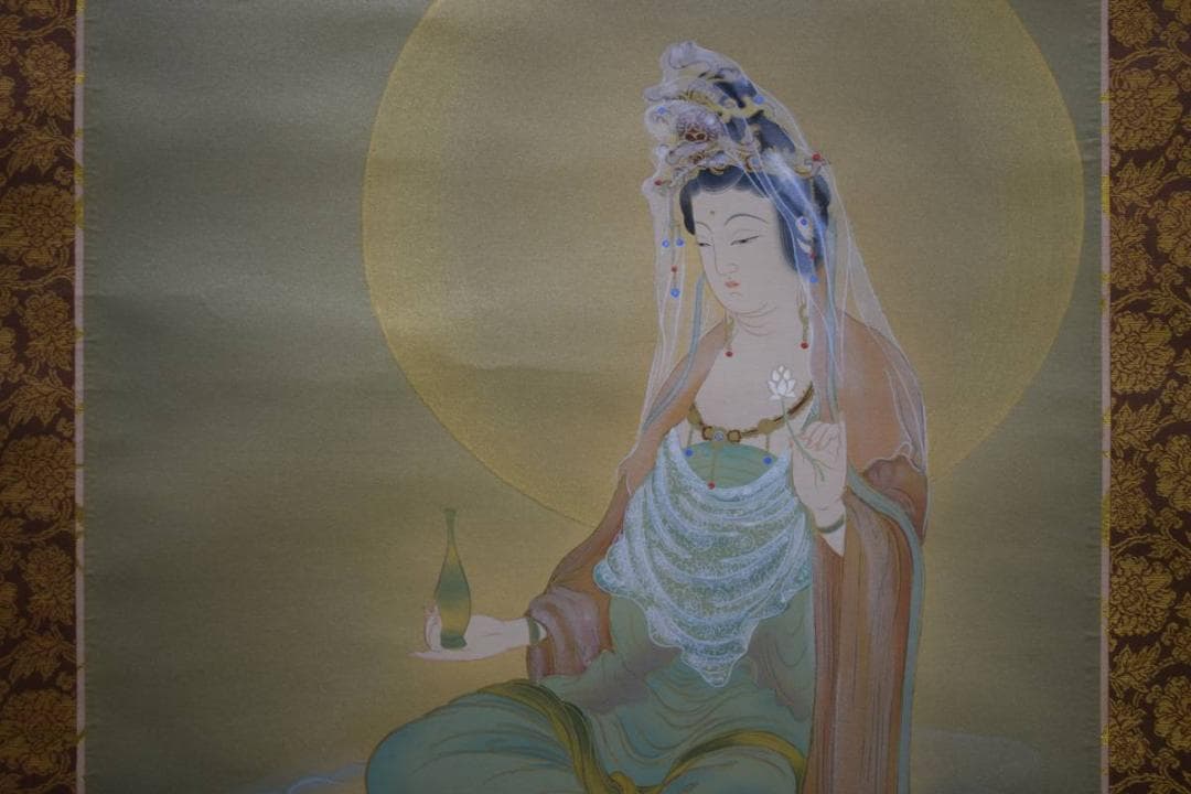 真作/旭堂/観音図/桐共箱付/布袋屋掛軸HE-967