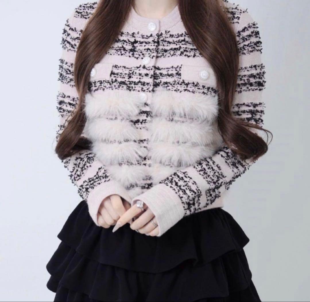 Lumignon Lumi tweed-like fur knit 黒ピンク - メルカリ