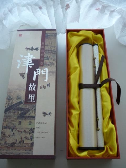 真糸織綿長巻 掛け軸・シルクの巻物「津門故里」中国 Pure Silk
