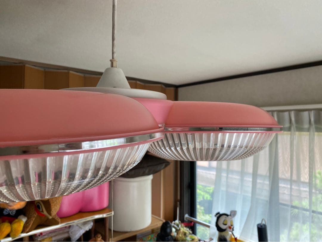 ピンク 3灯 天井照明 昭和レトロ 当時物 レトロポップ インテリア