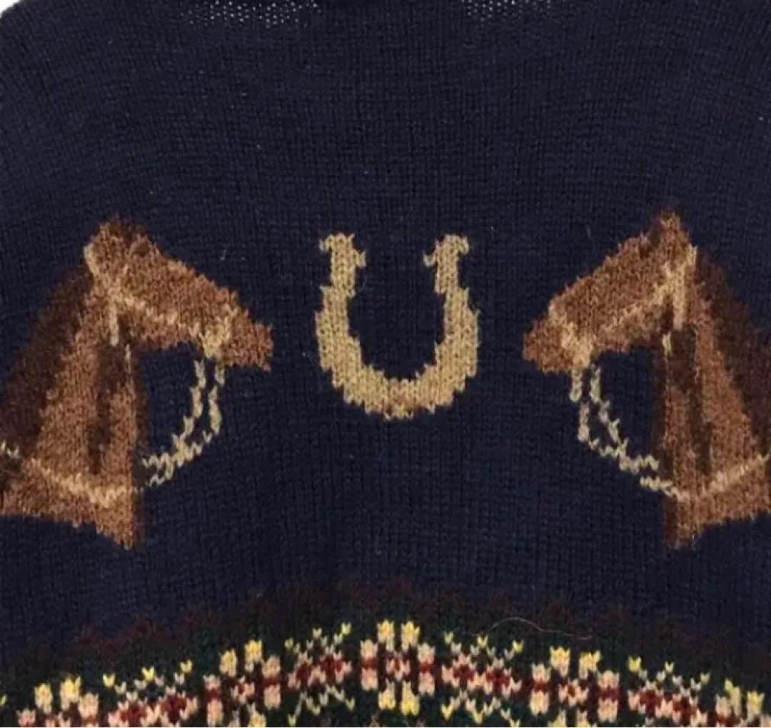 名作 90s POLO ラルフローレン ウールニットセーター ハンドニット 馬