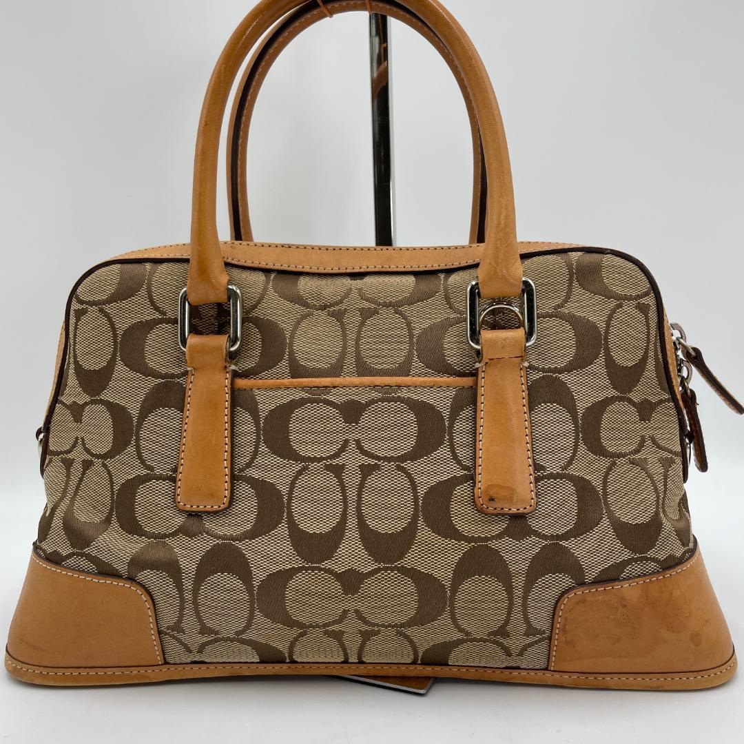 良品 COACH ハンドバッグ キャンバス ブラウン シグネチャー 肩掛け