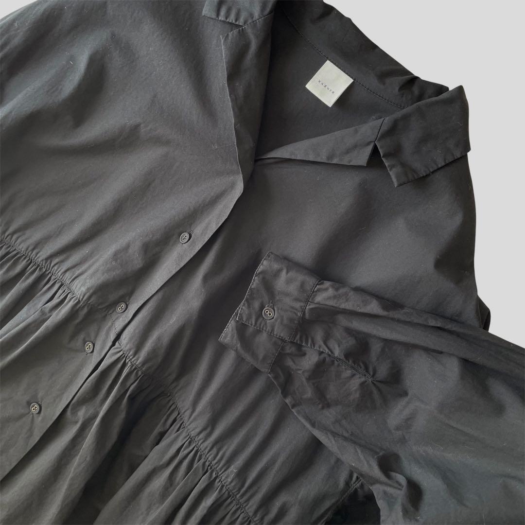 かぐれ オープンカラーギャザーシャツ ブラック コットン フリー 開襟