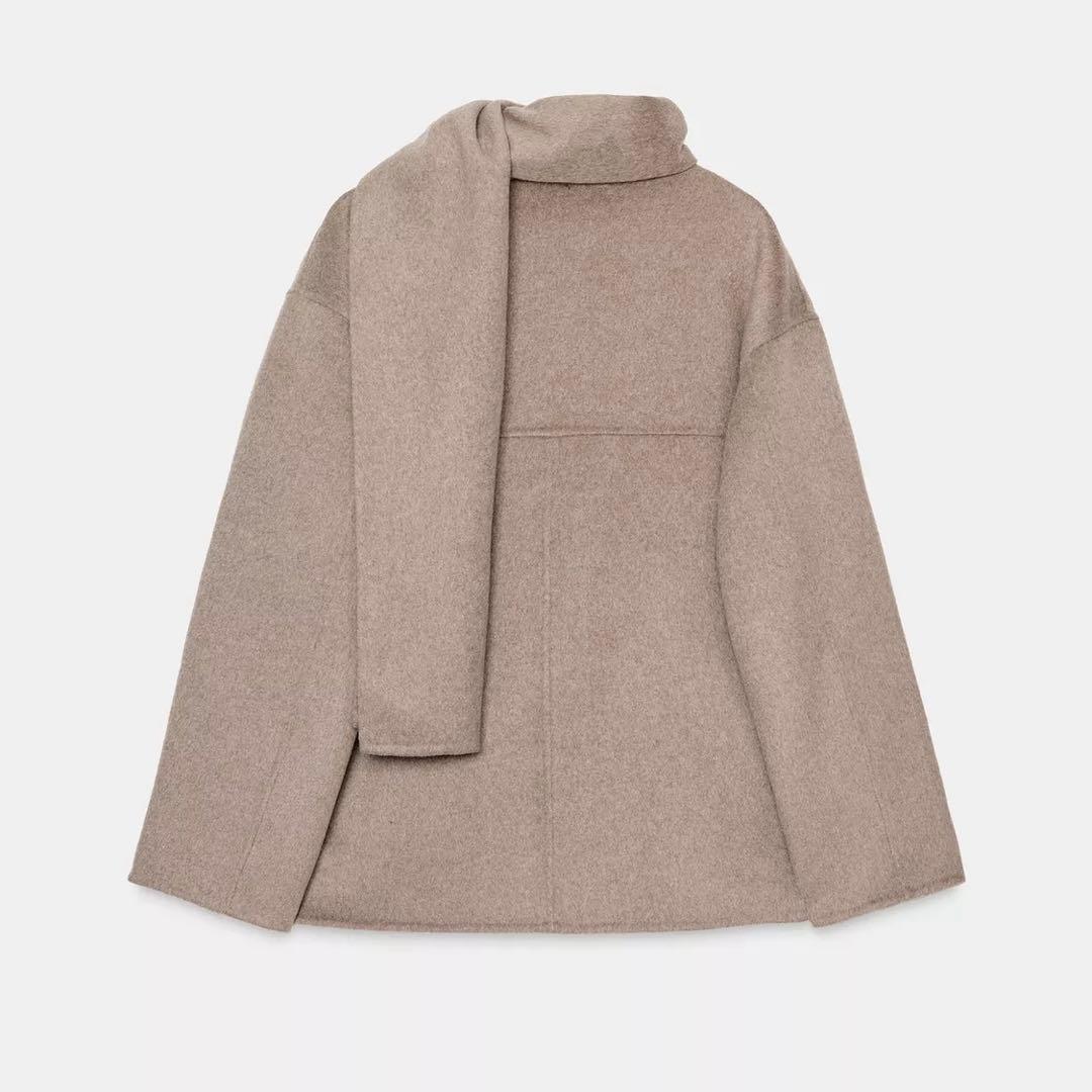 ウールショートスカーフコート ZARA S 新品 タグ付き ミンク - メルカリ