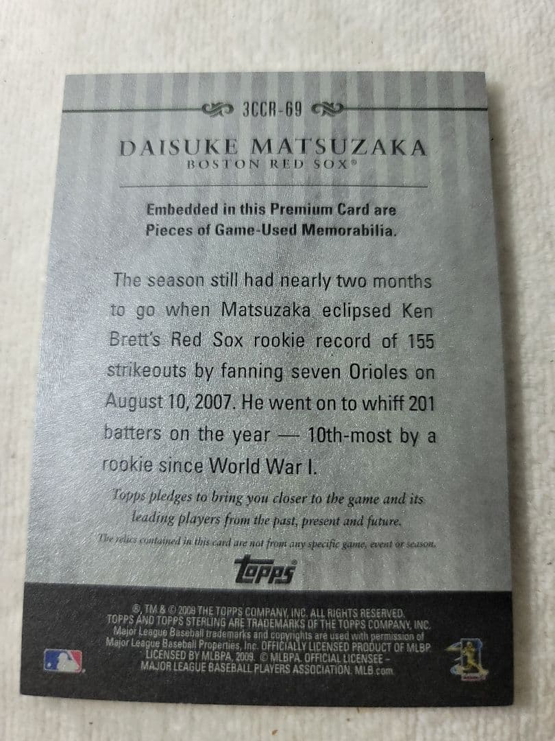 松坂大輔⭐1/1 TOPPS 2009 3CCR-69 1枚限定 - メルカリ