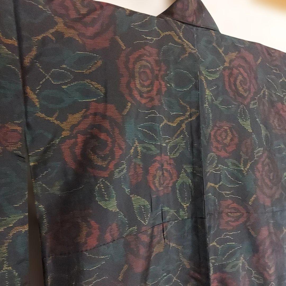 本場大島紬 横双 扇に花模様の絣柄 着物 正絹 袷 広衿