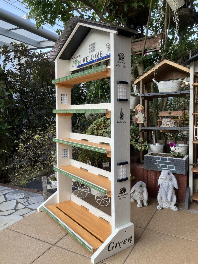 No2 三角お屋根の簡単移動 多肉植物棚 welcome white 5段