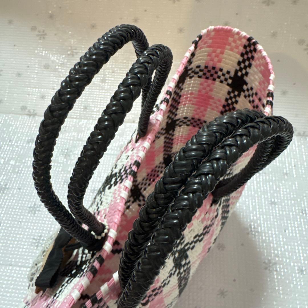 ファミリア レトラ メルカドバッグ ピンク ブラック チェック