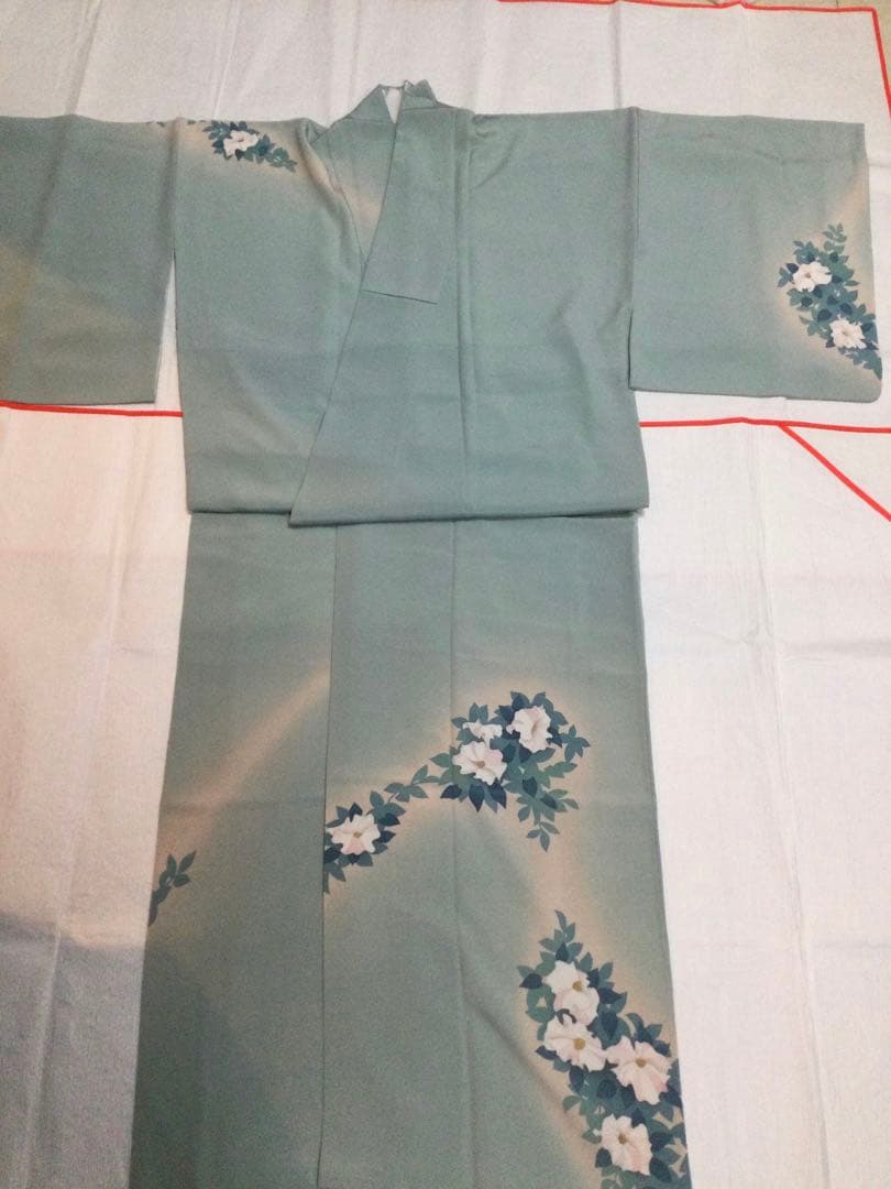 トールサイズ 付け下げ訪問着‼︎ 手描き シルエット 秘色系統 - メルカリ