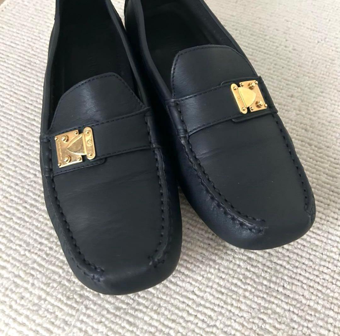 美品 ルイヴィトン ローファー フラットシューズ ネイビー 23.5cm