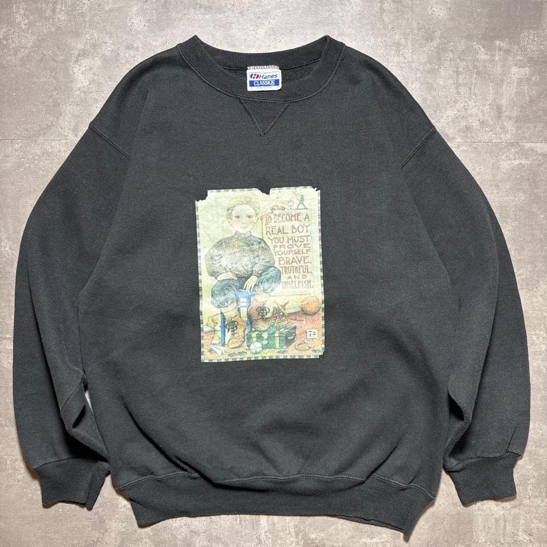 R*1様 90s ヴィンテージ ブラックスウェットLサイズ USA製Hanesボ 最終売り尽し】古着 90s USA製 Hanes 無地 ソリッド ラグラン アクリル