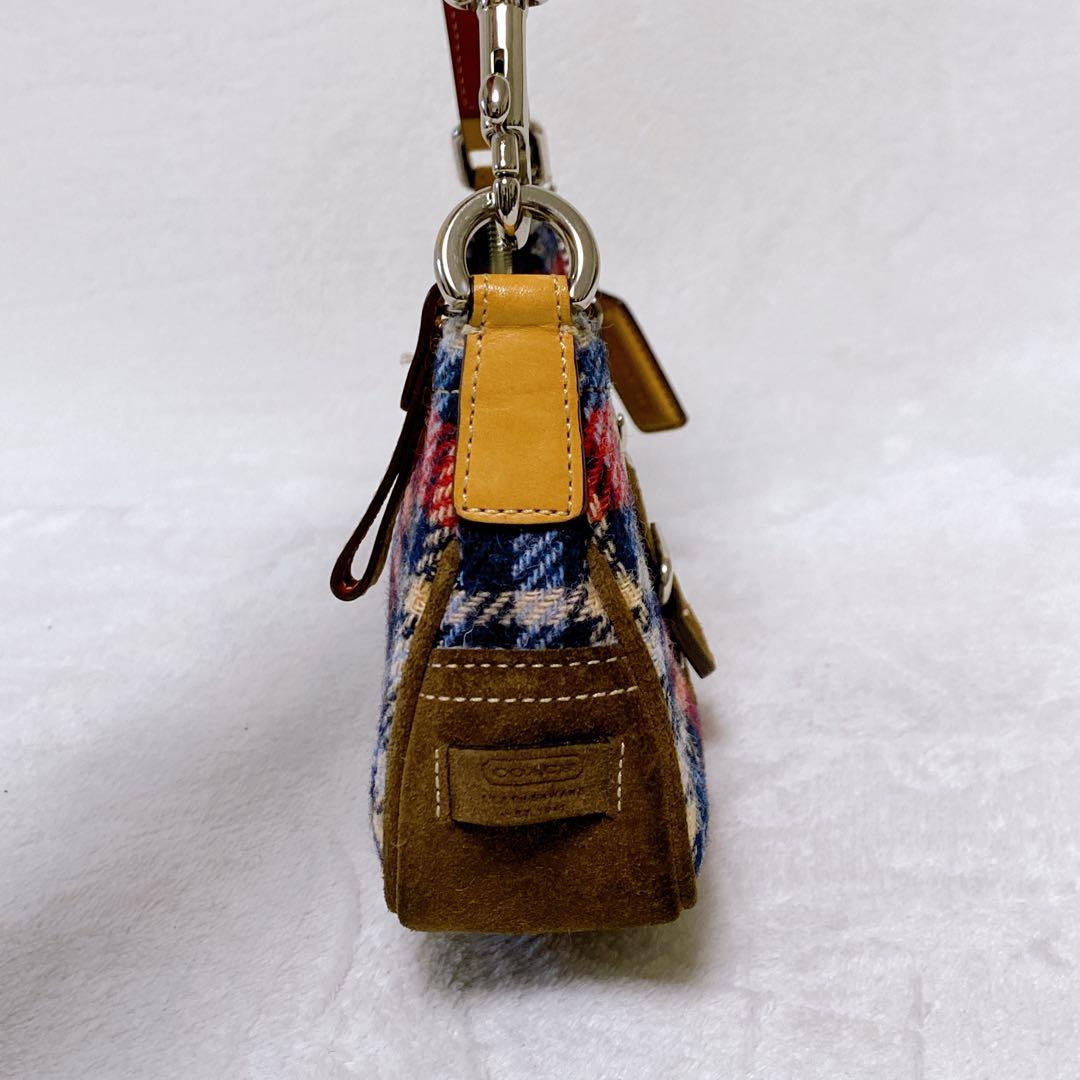 美品 COACH アクセサリーポーチ ウール スエード チェック柄 ソーホー