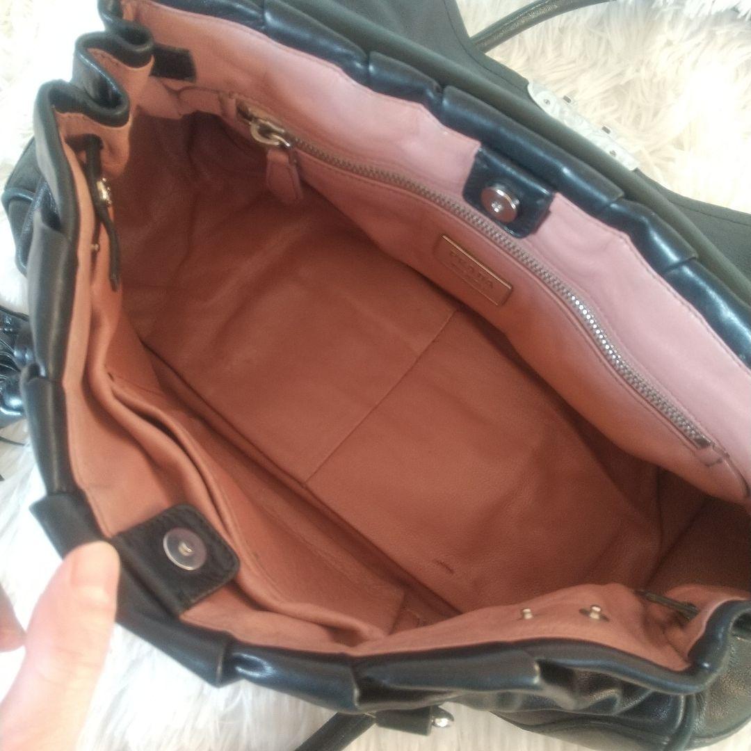 プラダ PRADA ハンドバッグ フリンジ ブラック レザー黒Y2K