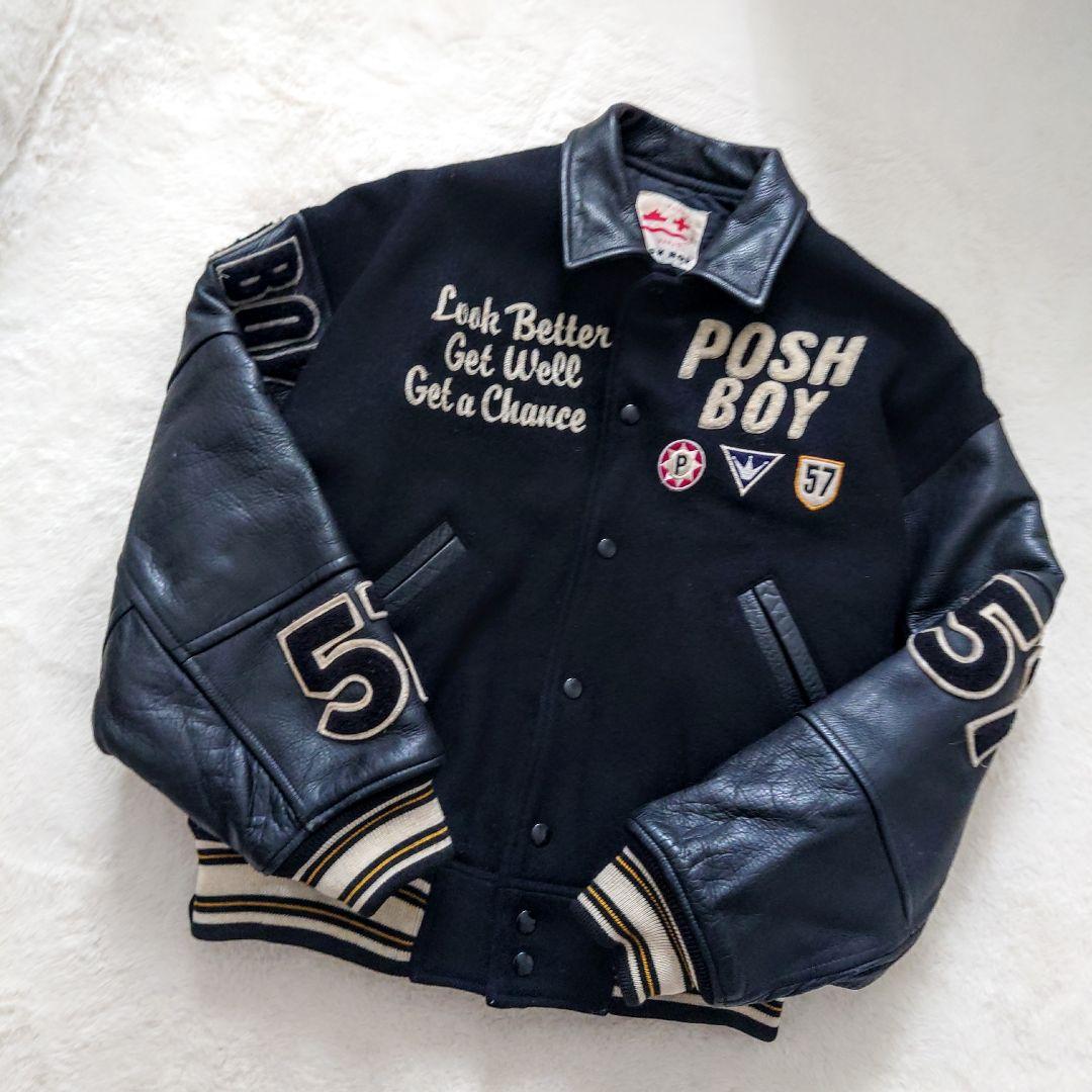 POSH BOY ポッシュボーイ 袖襟レザースタジャン 刺繍 ワッペン