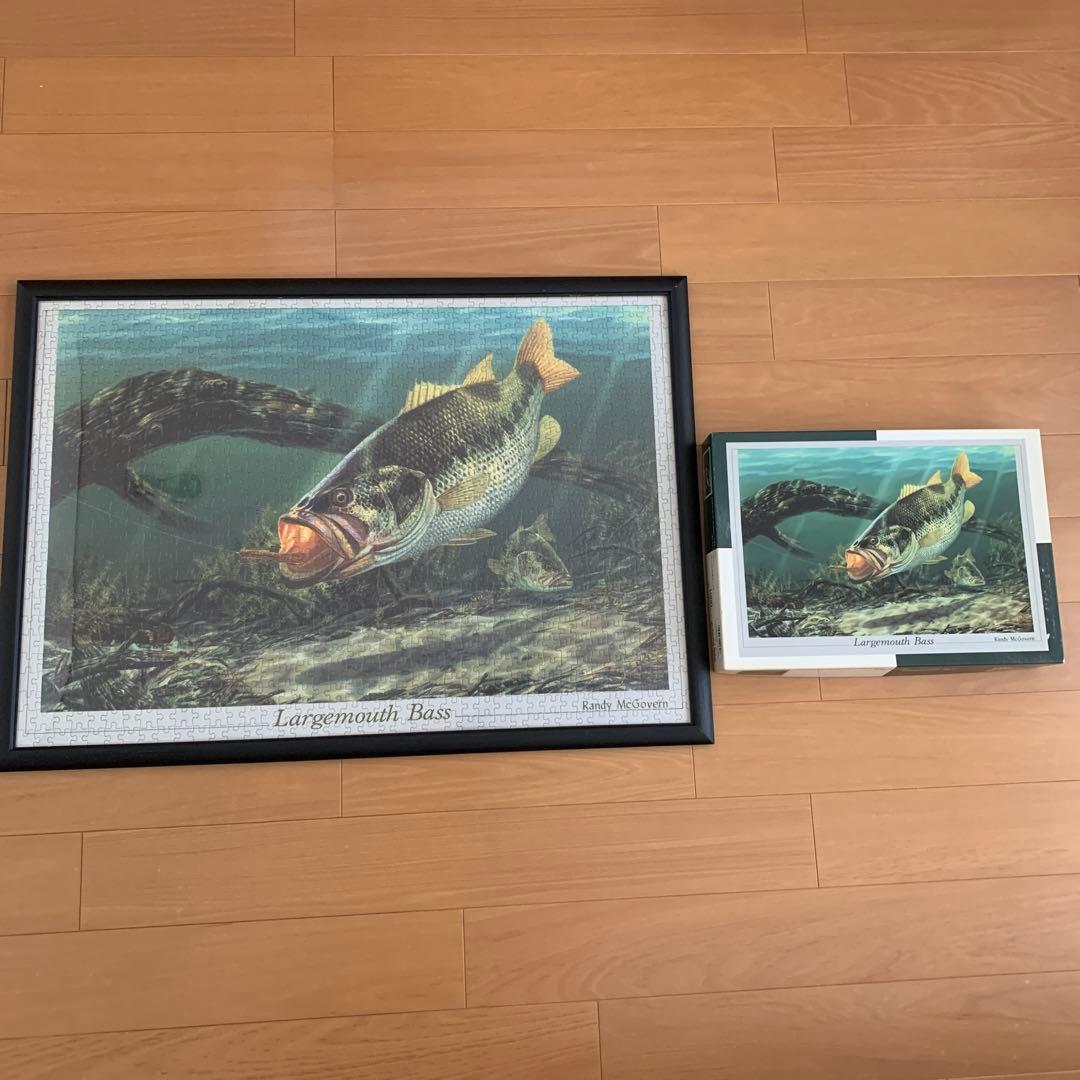 ①ブラックバス ジグソーパズル完成品 箱付 1000ピース 木製額縁付