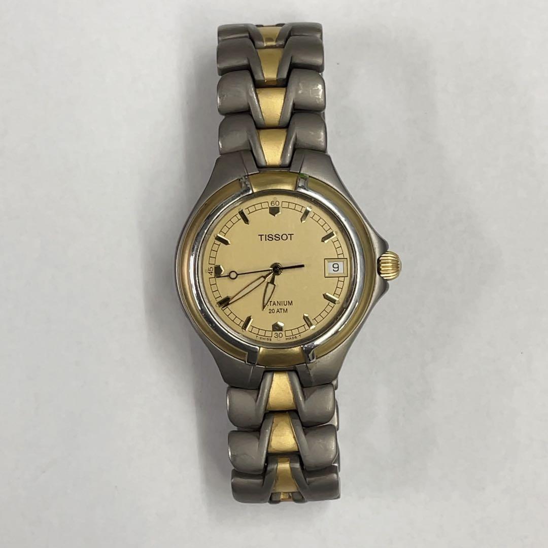 希少 TISSOT ティソ チタン デイト メンズ腕時計 ゴールド T660
