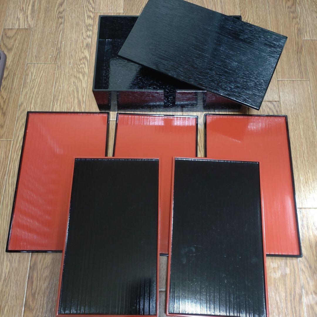 漆器 角盆 黒塗箱入り 朱色黒色両面 縁あり 5枚セット - メルカリ