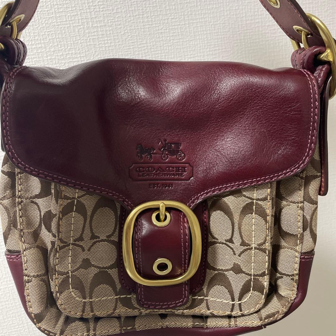 コーチ ソーホー ショルダーバッグ シグネチャー柄 バーガンディレザー