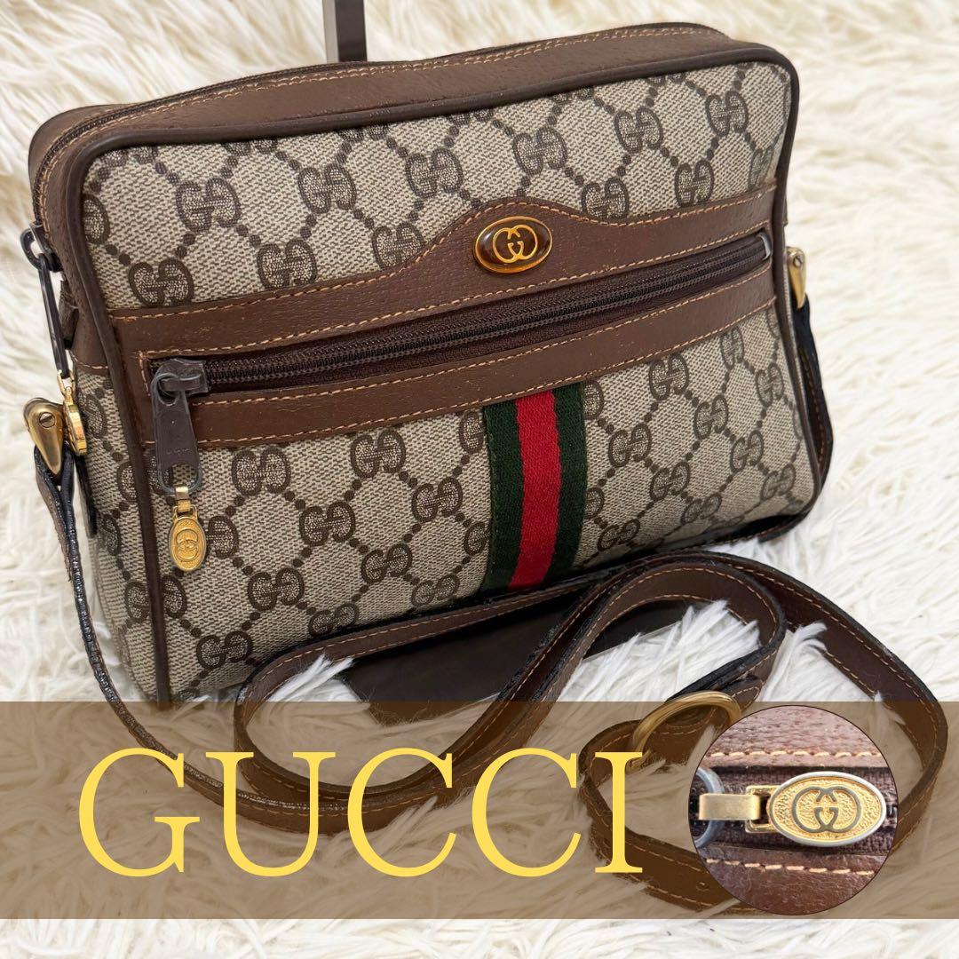 美品 希少 オールドグッチ GG 金具 レザー ショルダーバッグ シェリー
