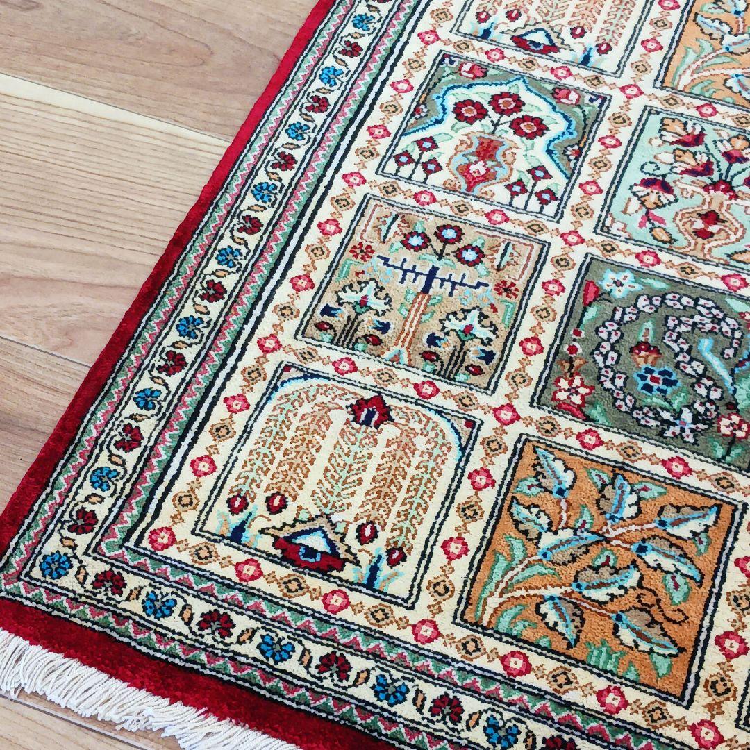 Y2622 ペルシャ絨毯 クム シルク100% 手織り72万ノット ヘシティ 家具