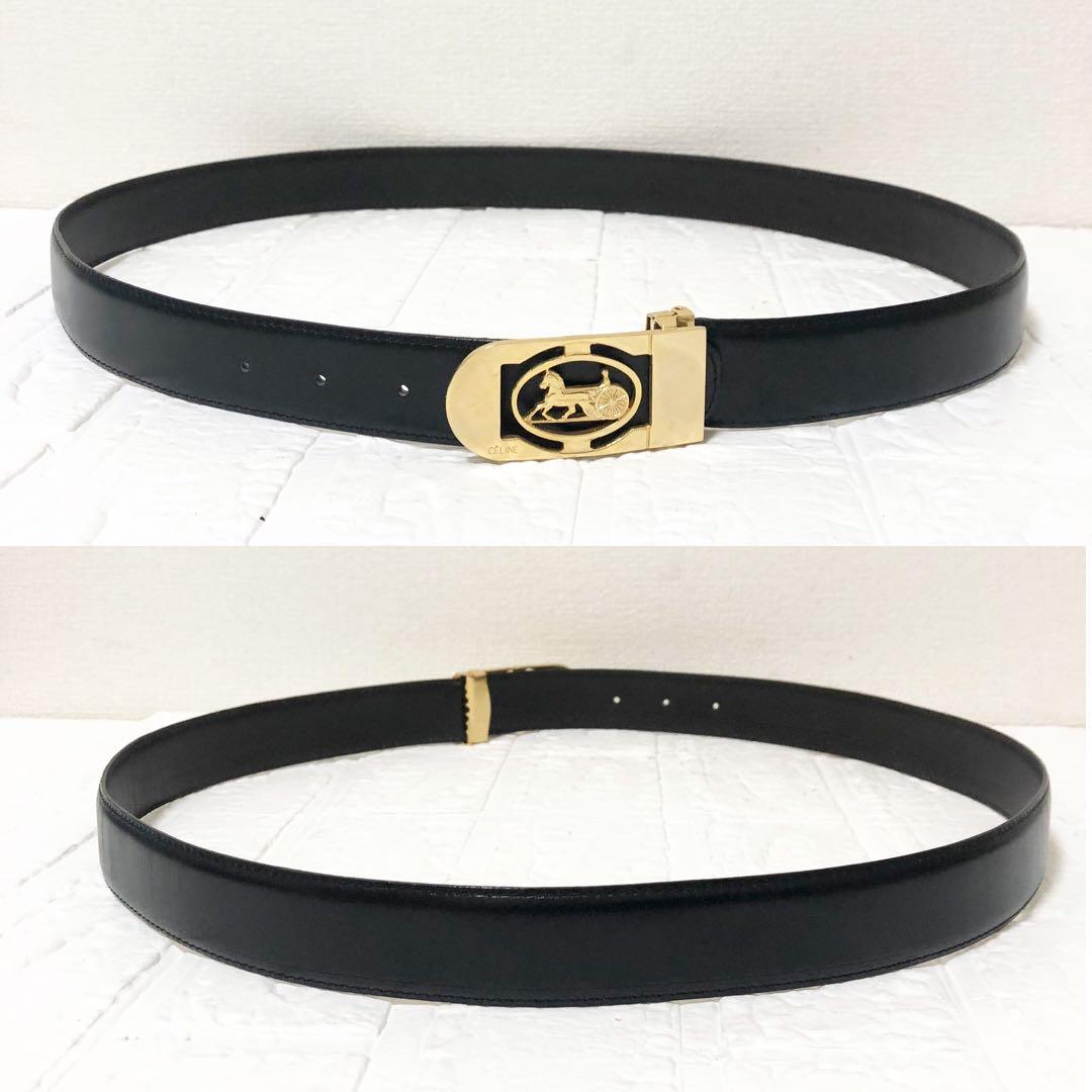 美品 CELINE セリーヌ ベルト 馬車金具 ゴールド ブラック - メルカリ