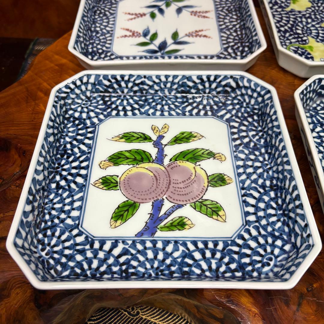 藤太郎窯 有田焼 染付 蛸唐草 皿 4枚まとめ