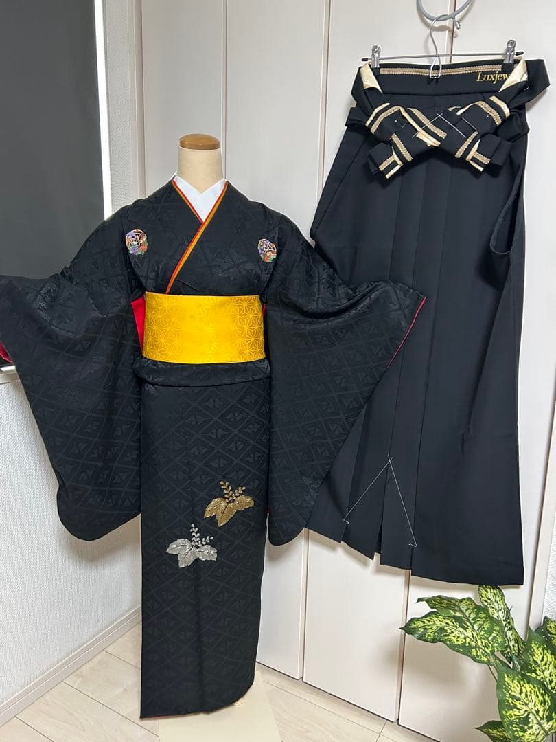黒の二尺袖振袖レースの付いた袴2点セット トールサイズluxjewel