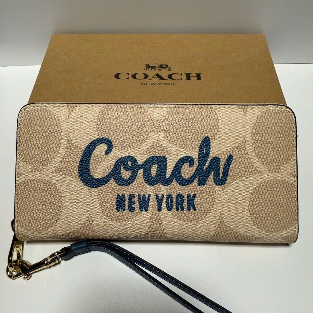 コーチ 長財布 CZ330 ロゴ刺繍 ベージュ - メルカリ