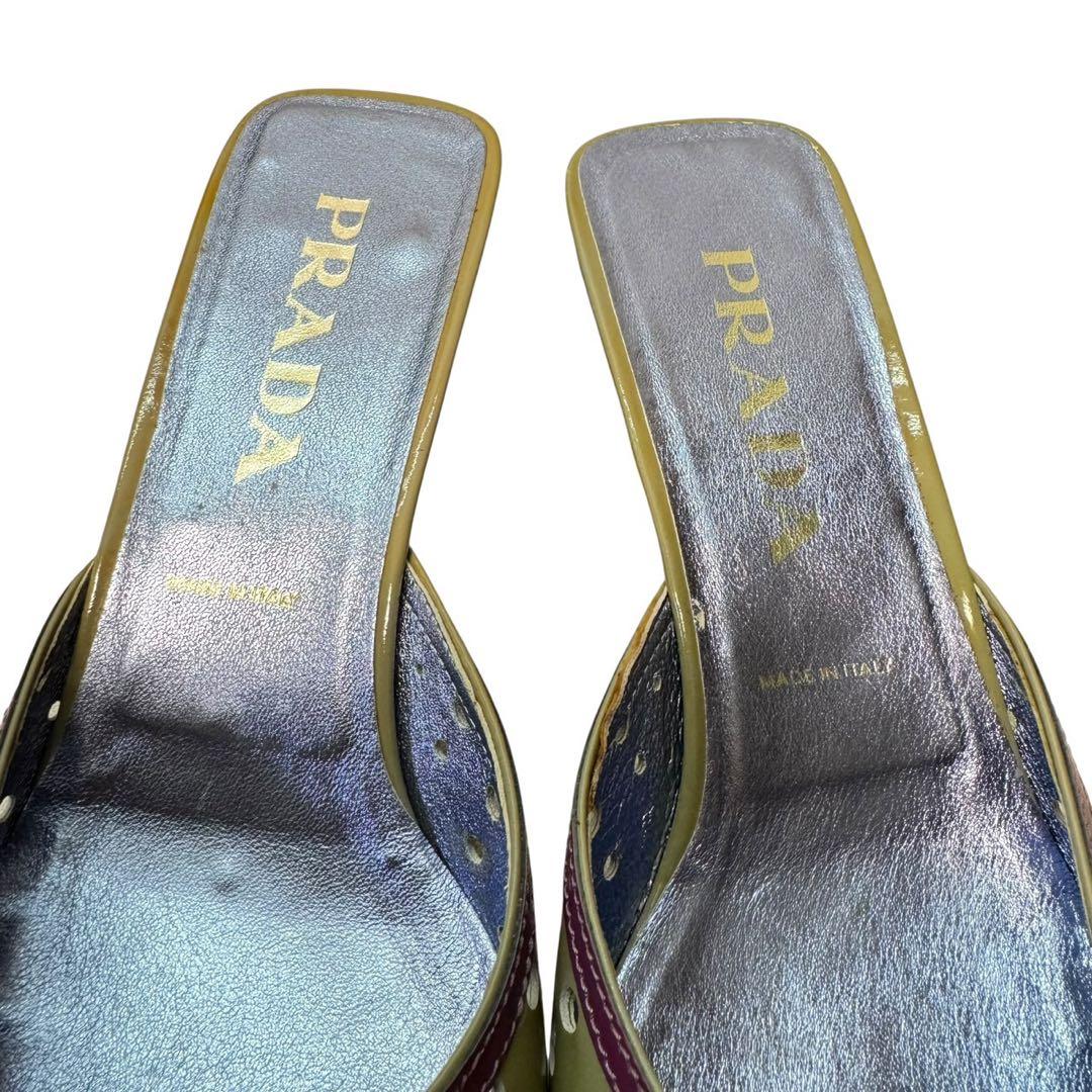 PRADA プラダ リボンスクエアトゥミュール エナメル　25.5cm