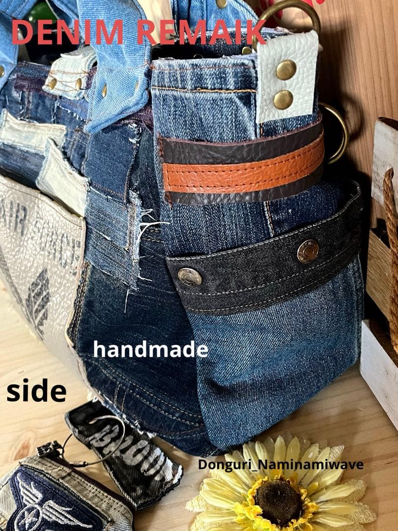 ツギハギパッチワーク2way❤️デニムリメイク・ミニファスナーポーチ