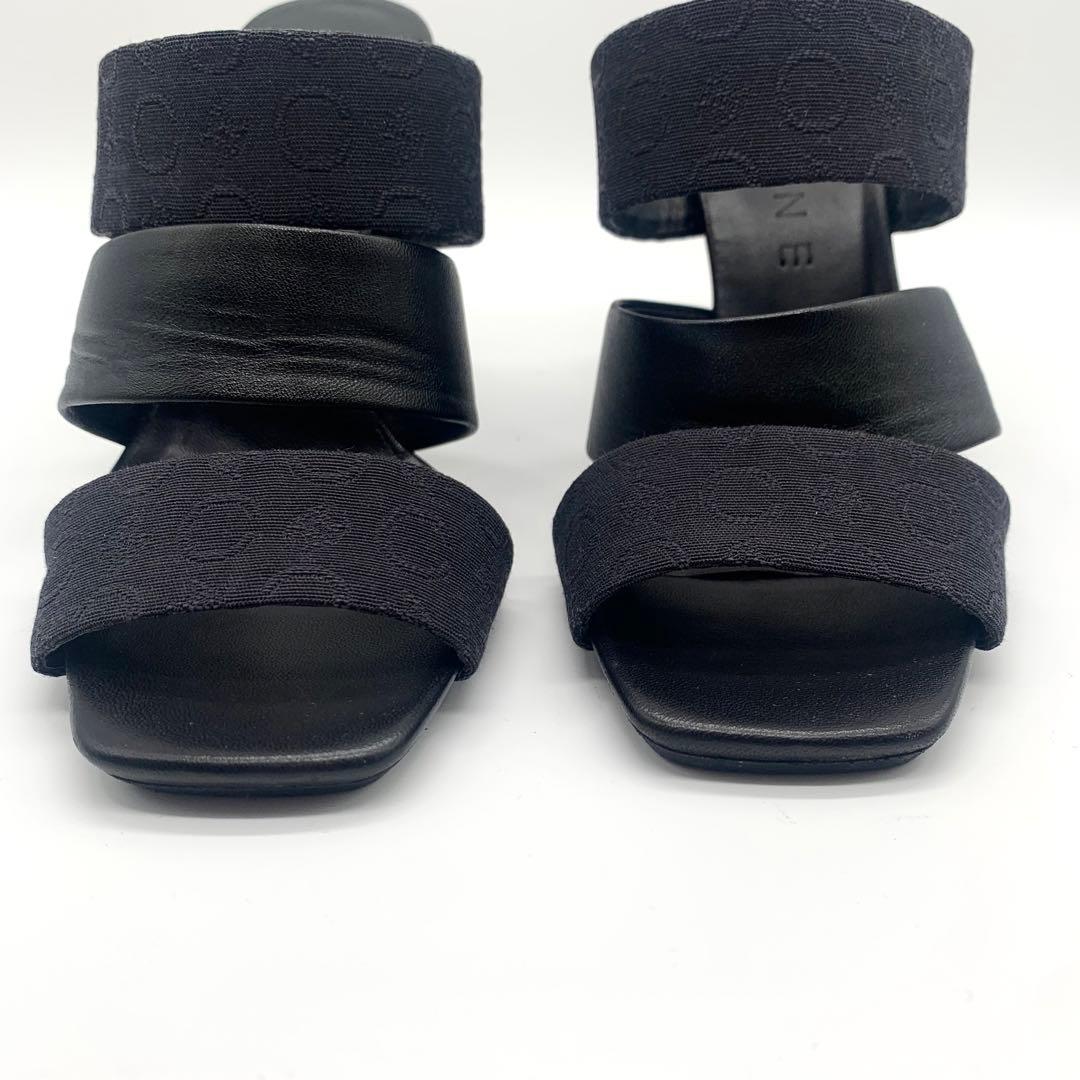 セリーヌ ミュール サンダル キャンバスロゴ レザー ブラック 22cm 箱付き
