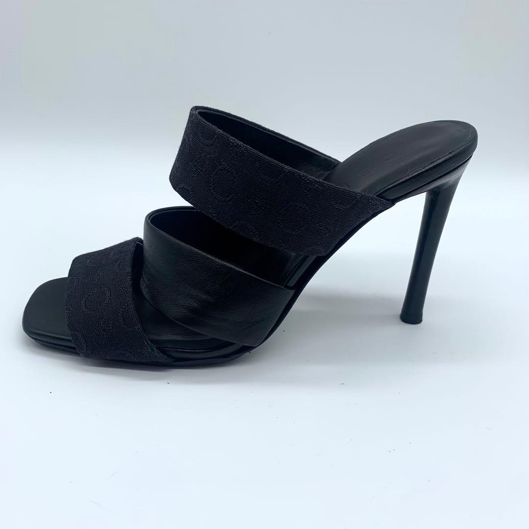 セリーヌ ミュール サンダル キャンバスロゴ レザー ブラック 22cm 箱付き