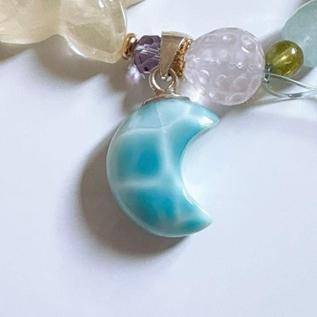 ラリマー お月様シルバー925高品質＆シトリン プルメリア天然石