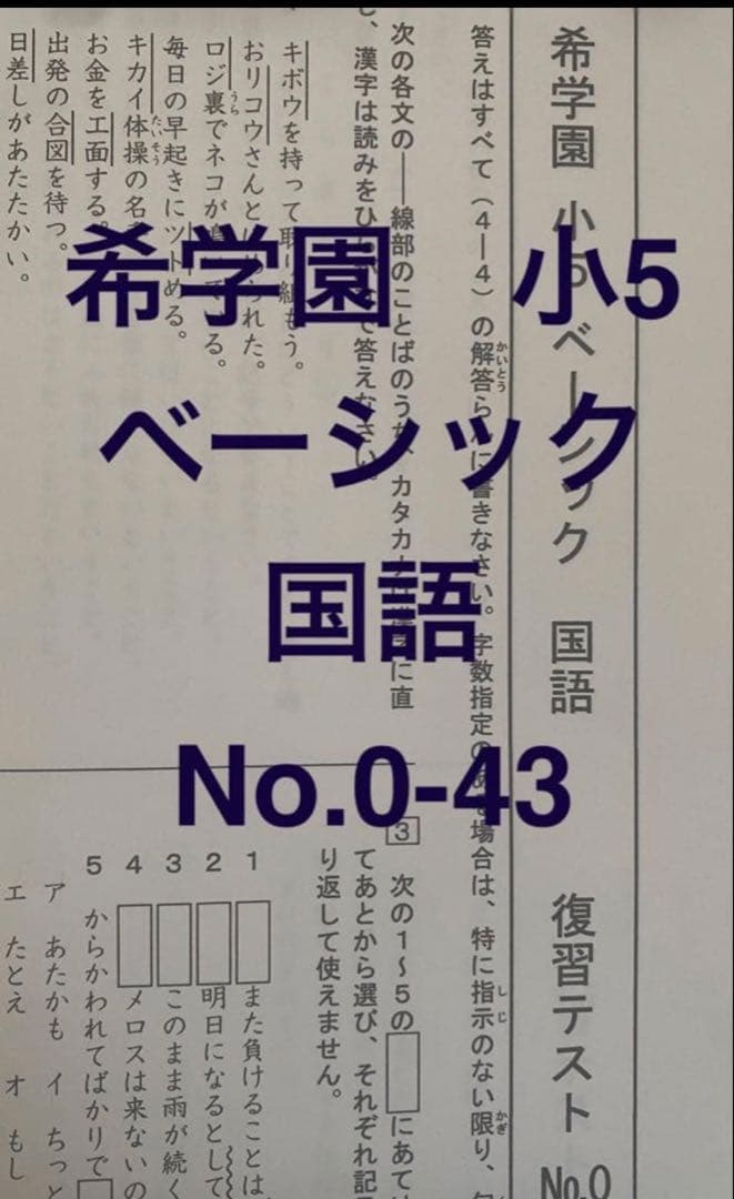 希学園 小5 ベーシック 国語 復習テストNo.0-43 cp - メルカリ