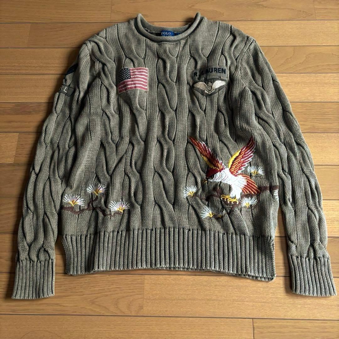 POLO RALPH LAUREN コットンケーブルニット 刺繍 エンブレム - メルカリ