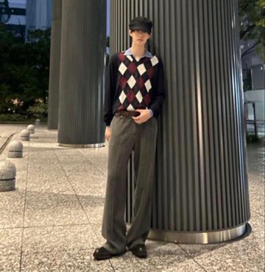 394【美品・48サイズ】プラダ☆アーガイル柄Vネックニット セーター