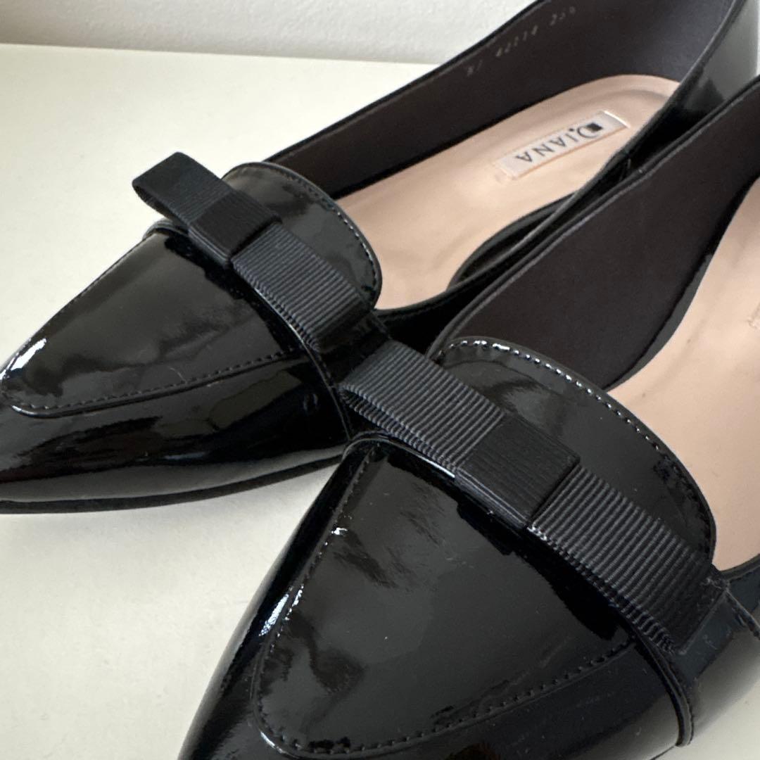 【未使用】 DIANA パンプス　フラットシューズ　エナメル 25.5cm 黒