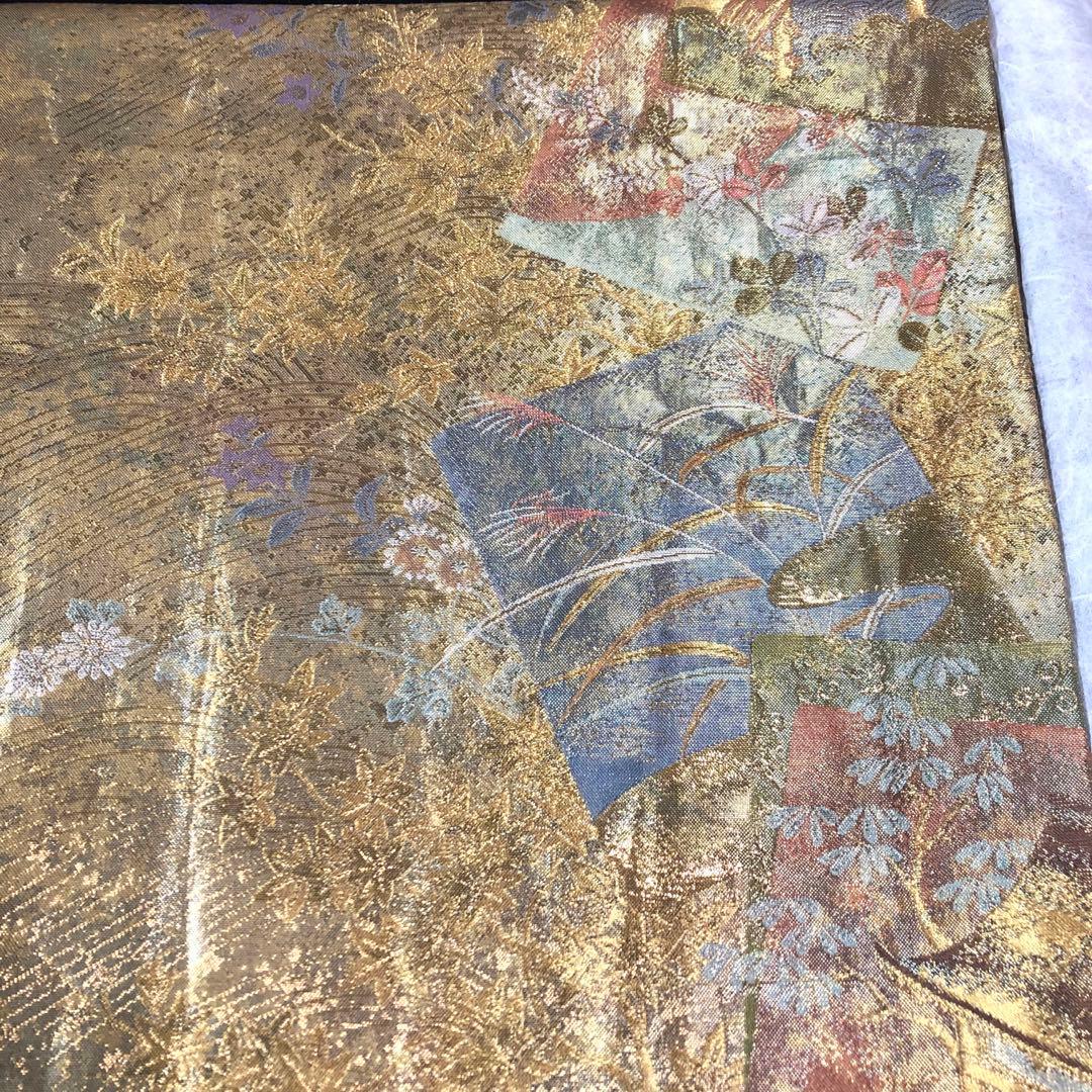 西陣織＊となみ織物 純金 純金箔 金通 袋帯 王朝の雅 証明書あり