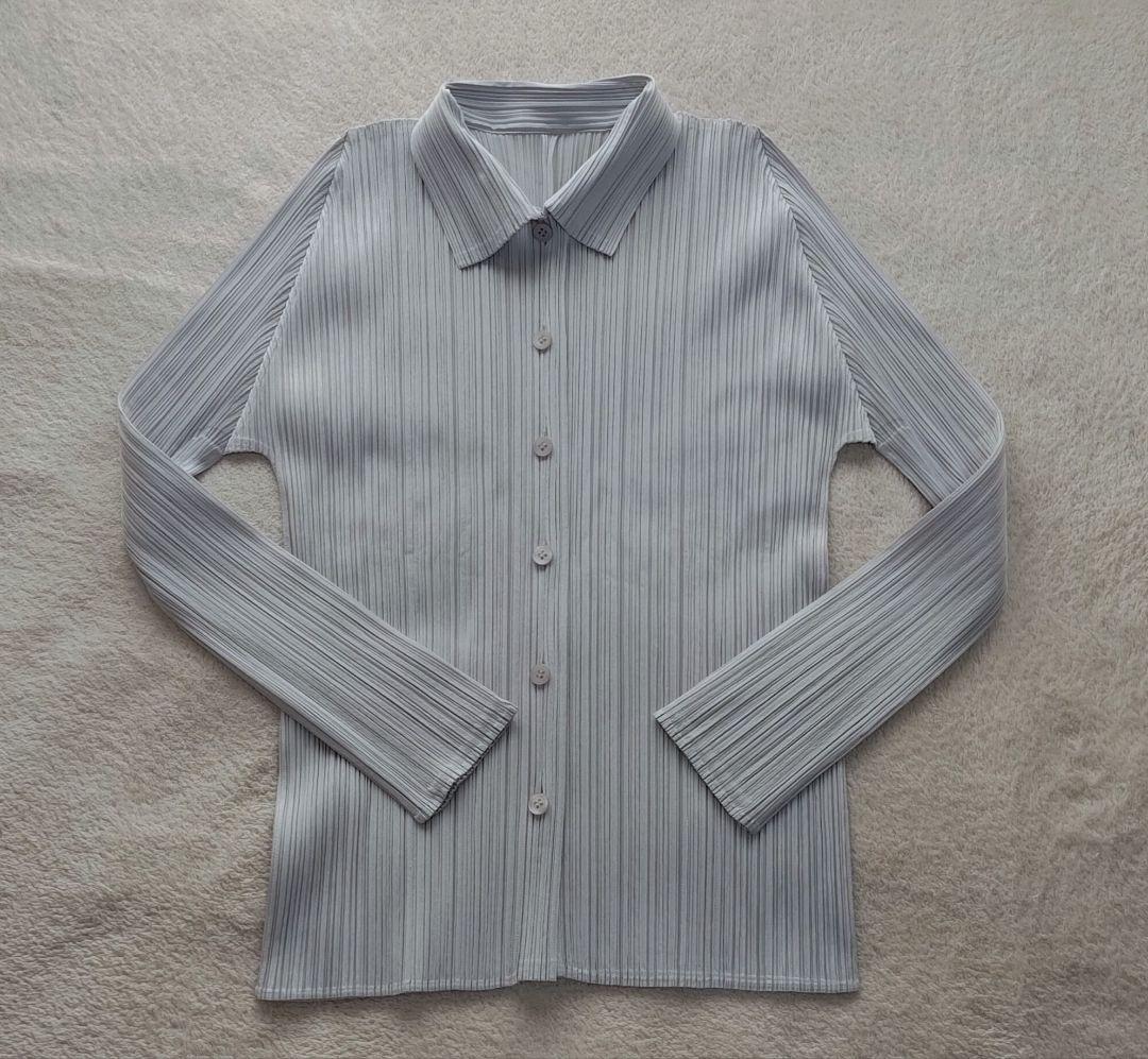 PLEATS PLEASE★プリーツプリーズ長袖シャツブラウス3シルバーホワイト PLEATS PLEASE（プリーツ プリーズ） 美品 PLEATS PLEASE ISSEY MIYAKE