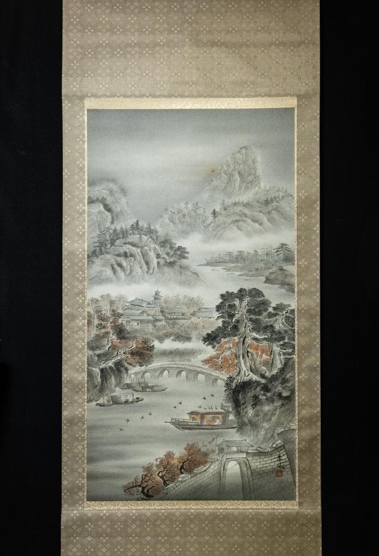 掛軸-1472 草風 寒山寺楓橋夜泊之図 大幅 共箱 中国風景 - メルカリ