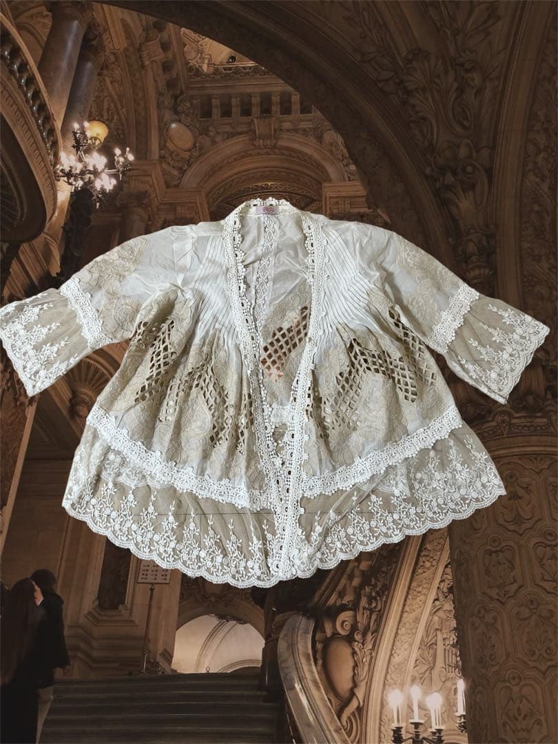 美品】ロマンティック メルヘン 古着 フリルレース装飾ブラウス 平成