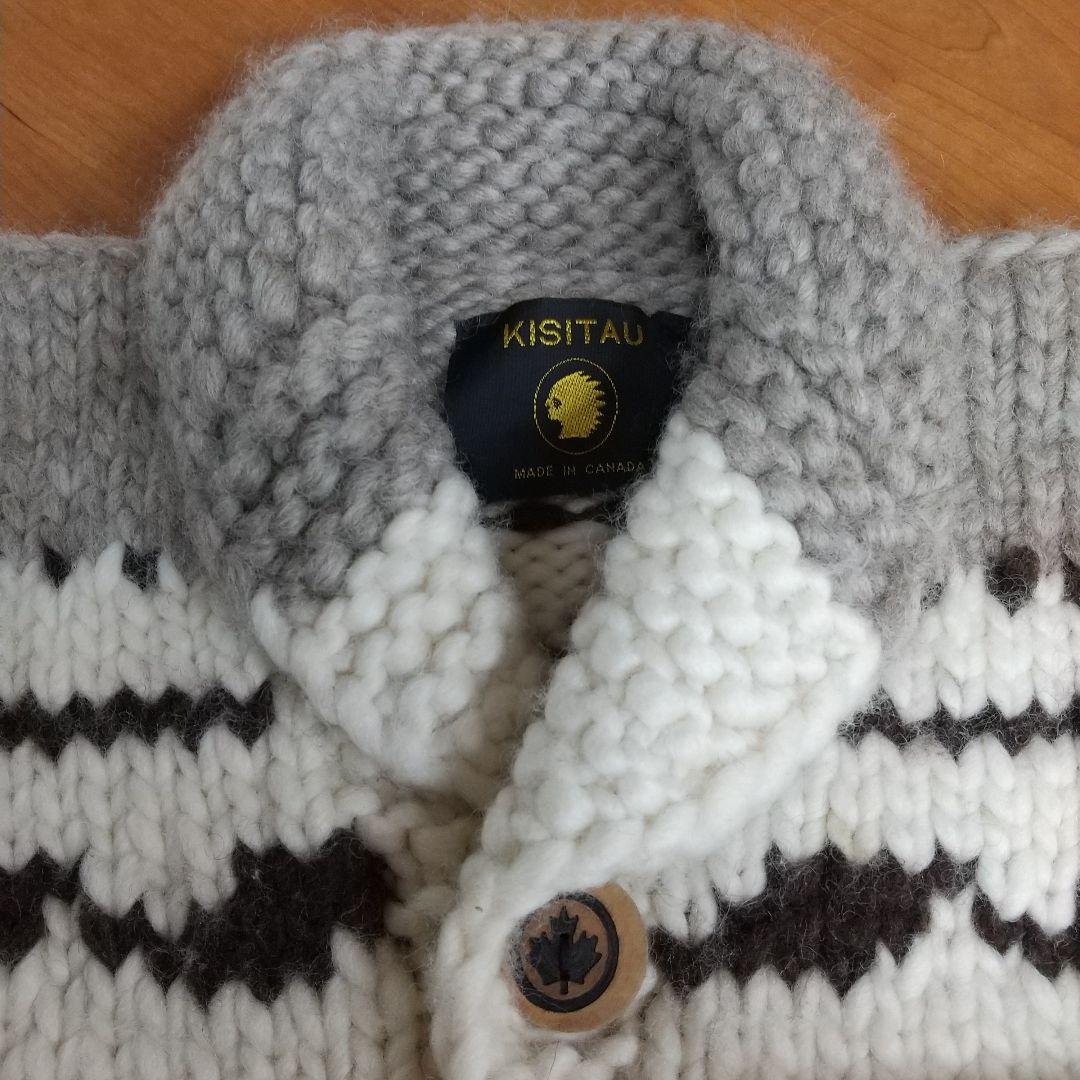 KISITAU カウチンセーター カナダ製 メイプルボタン フリーサイズ