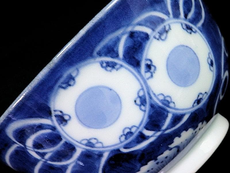 古伊万里 染付 鼓に調緒の図 蓋茶碗 江戸期 E213AS-CHlの通販｜www