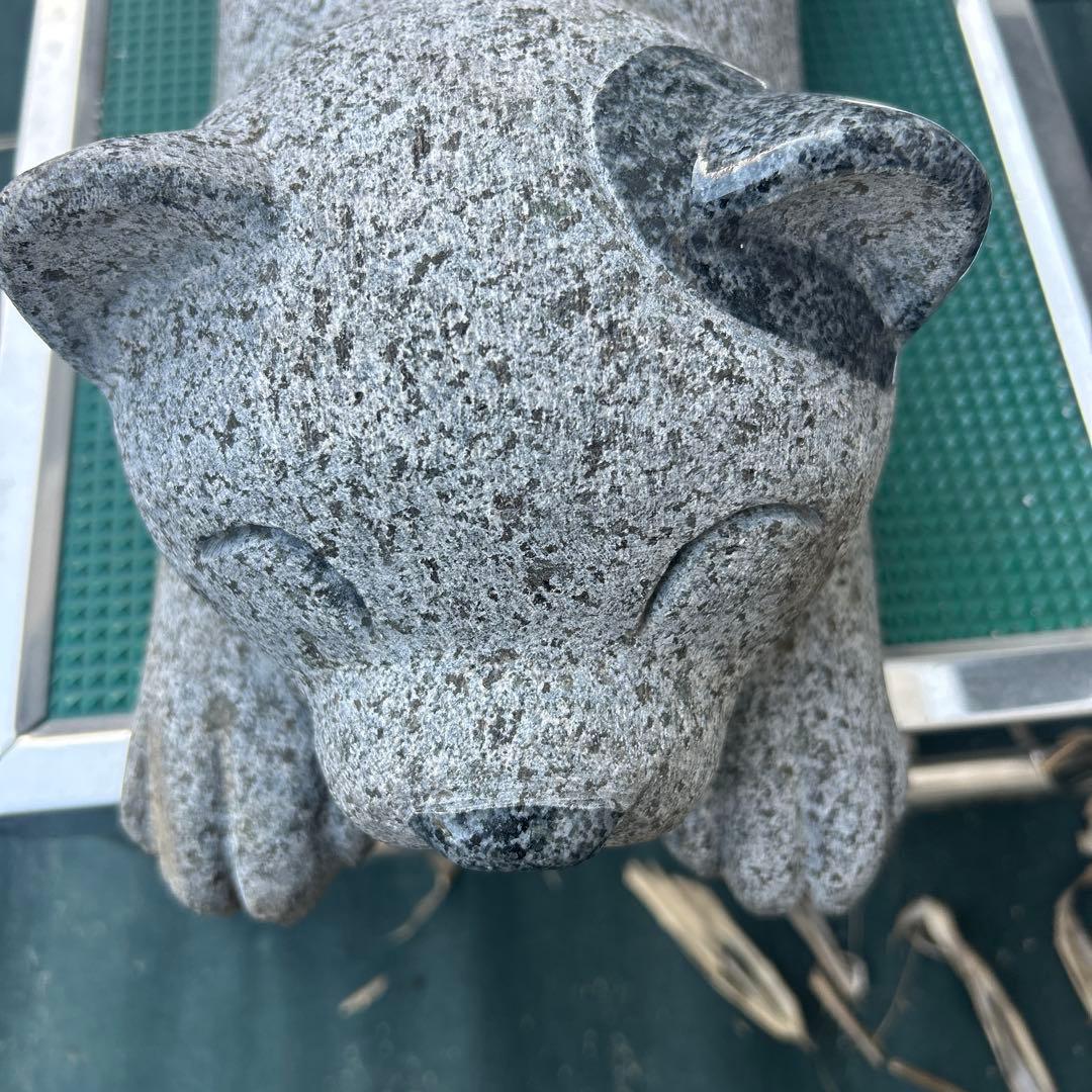 天然御影石 犬モチーフ石彫 水鉢・花器 置物 庭園装飾