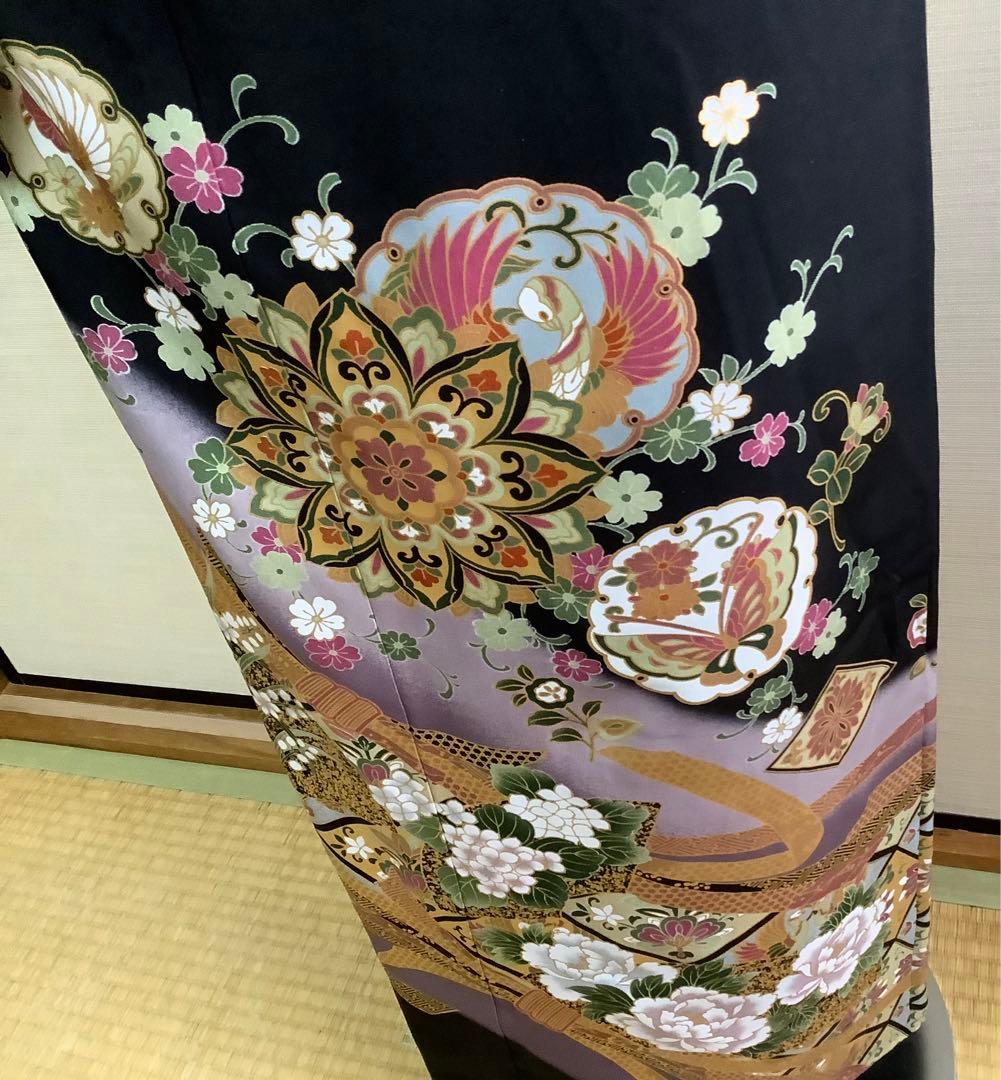 正絹黒留袖 束ね熨斗正倉院花鳥文 金彩 ⑧( 訪問着、紬、袋帯なども