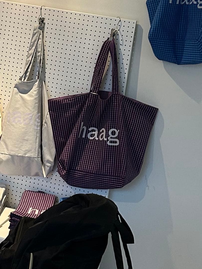 新品未使用 haag トートバッグ エコバッグ チェック （パープル
