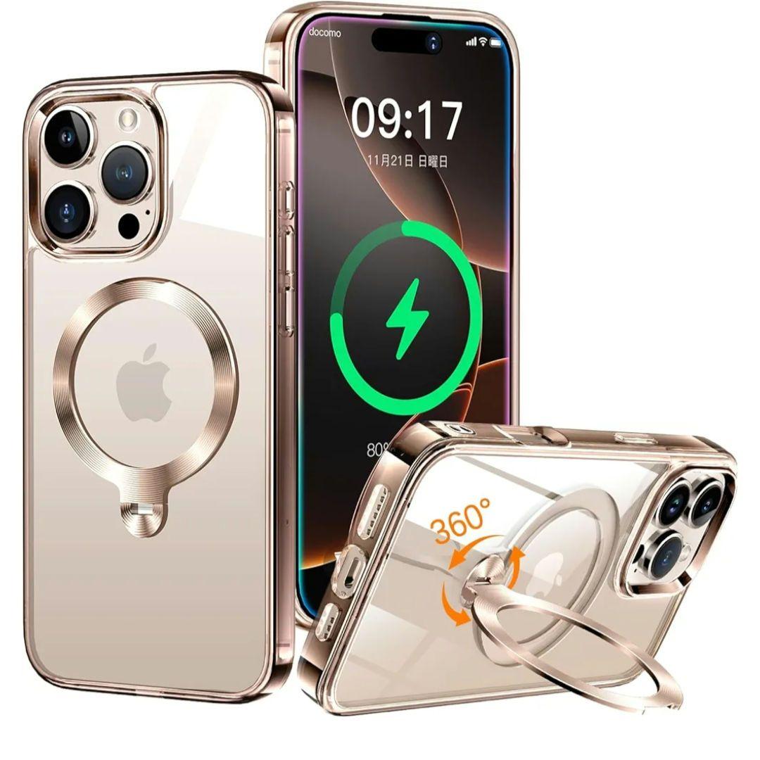 iPhone 16 Pro用デザートチタニウム ケース 360度回転リング付き