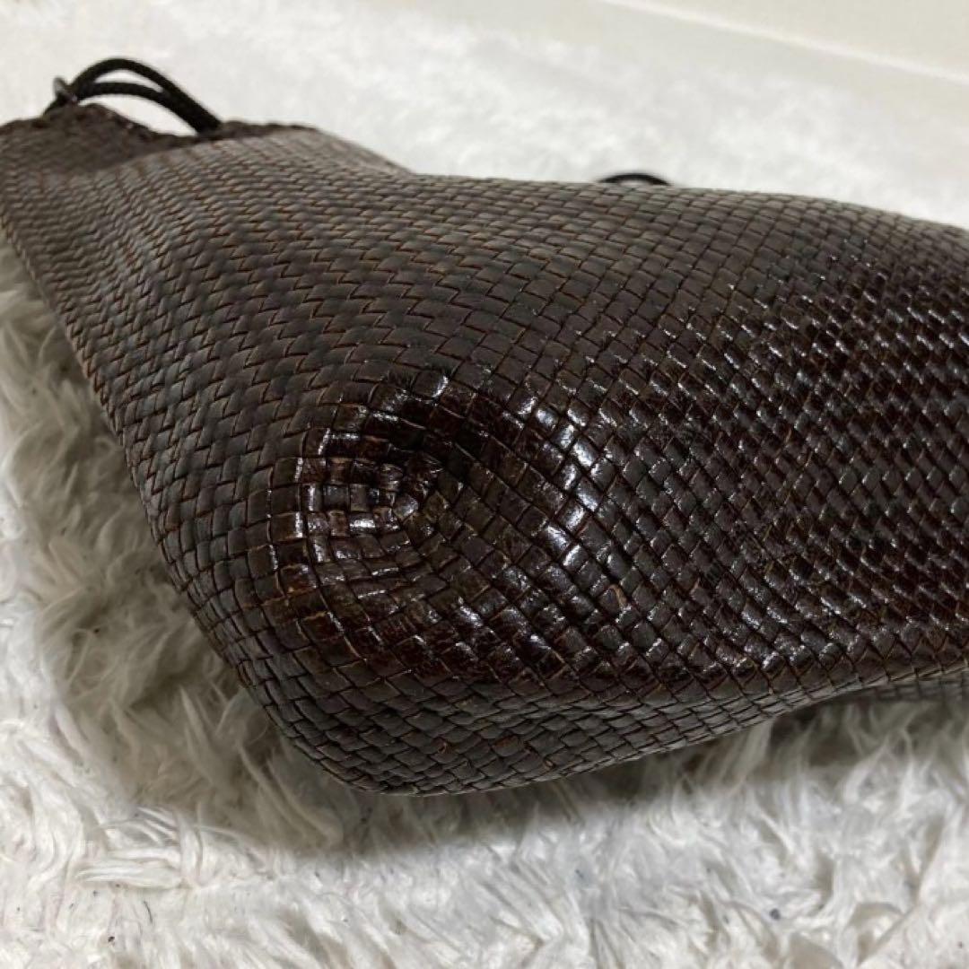 美品♡ JURGEN LEHL レザー 巾着 メッシュ バッグ ダークブラウン