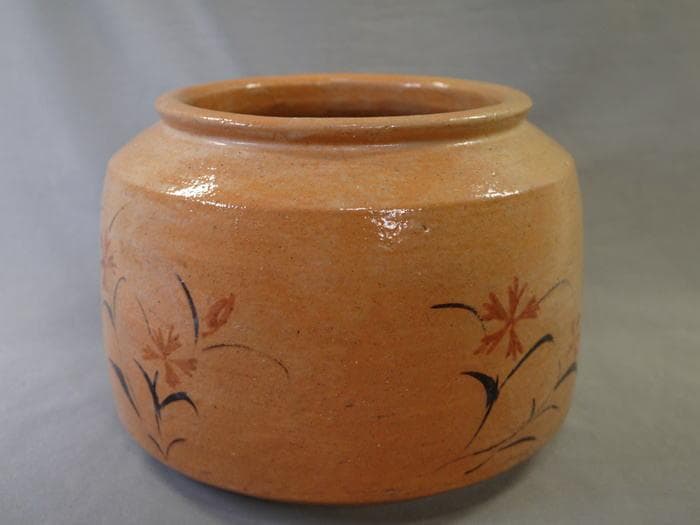 大樋焼　手焙　撫子文　秋の七草　無傷美品　径22.5cm　H16cm 合わせ箱