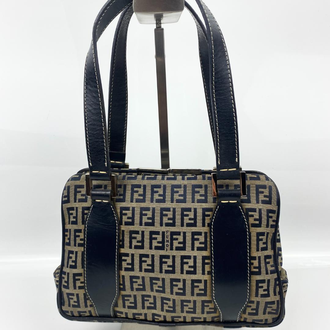 FENDI ズッキーニ ネイビー がま口 ハンドバッグ ミニバッグ マンマ
